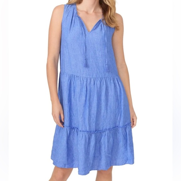 J Mc Laughlin Christa Linen Dress Women’s XS French Blue Sleeveless Pockets - Picture 1 of 12